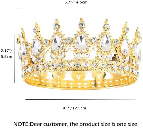 Queen Rhinestone Crown, Gold Wedding Crowns, Royal Princess Crystal Tiara Crown for Women Costume Party