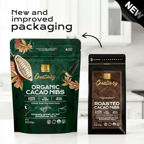 U Chocolate Organic Roasted Cacao Nibs, Unsweetened Superfood – Fresh from our Farm – Vegan, Allergen-Free, Single-Origin Keto Snack & Topping – 16 oz