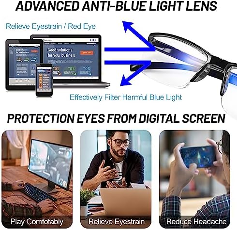 4 Pack Blue Light Blocking Reading Glasses 1.5 Men Women Glare UV Filter Blocker Readers 1.0 1.25 1.5 1.75 2.0 2.25 2.5 2.75 3.0 3.5 4.0 Black, 1.50