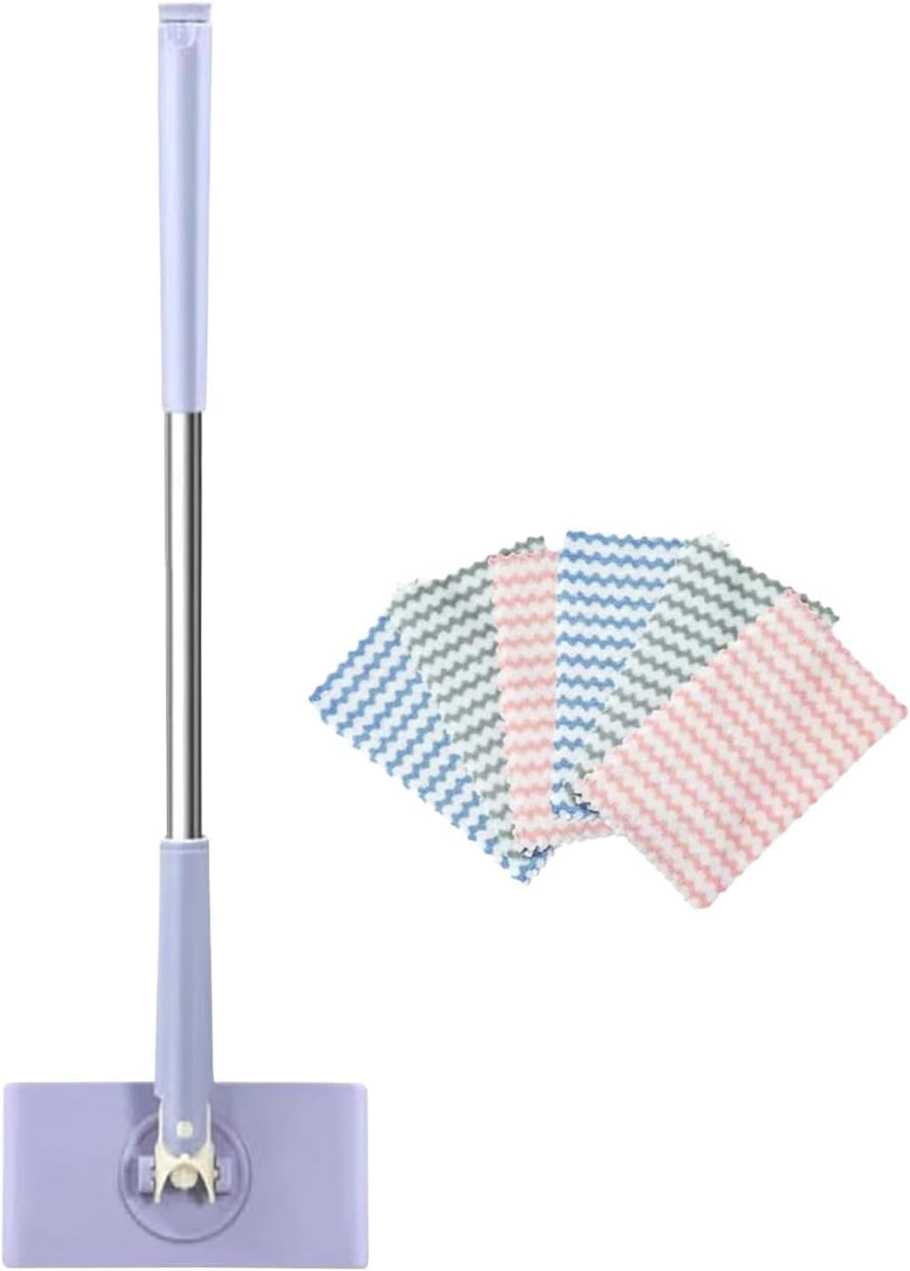 Snap Grip Mini Mop,Convenient Cloth Changing Mini Mop,Retractable Gap Dust Cleaner Flat Mops with Locking Head &Sweeping Cloths,（1mop + 5random Color Rags (Purple)