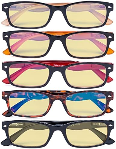 Eyekepper 5 Pack Blue Light Filter Glasses Classic Computer Reading Glasses Yellow Tinted +0.50