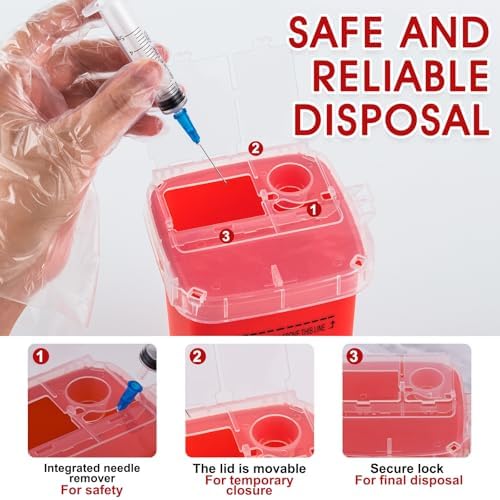 1 Quart (3-Pack) Sharps Container for Home Use, Needle Disposal Containers, Biohazard Containers, Syringe Disposal, Small Portable Container for Travel, Professional Sharp Waste Disposal