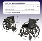 Lightweight Foldable Manual Wheelchair for Adults with 18" Seat & 275 lbs Capacity - Front/Rear Locking Brakes, 24" Quick-Release PU Wheels, Removable Footrest (Nano Gray)