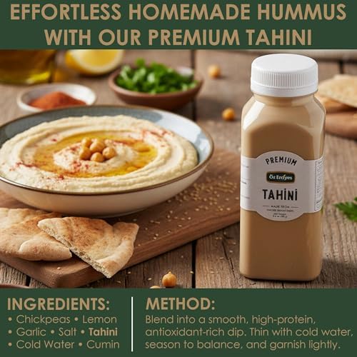Premium Tahini Paste 8.8 oz (250 g) | Roasted & Ground Sesame Seeds for Hummus, Vegan Dips, Dressings & Sesame Sauce | Gluten-Free, Dairy-Free