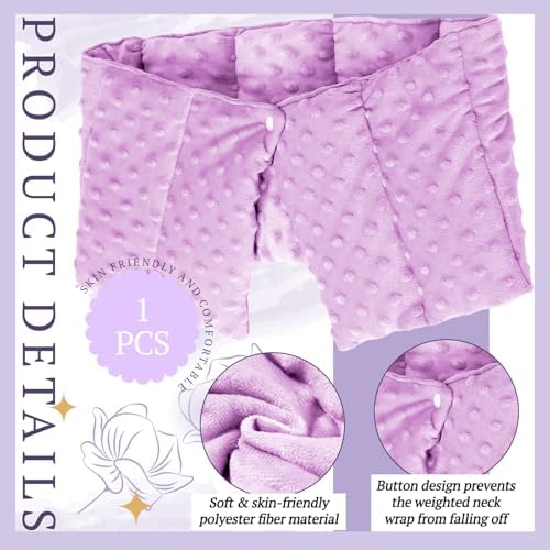 4 lb Sensory Weighted Neck Wrap 32 x 8 Inch Shoulder Wrap Weighted Neck Shoulder Pad Glass Bead Filled Dual Texture for Adults Relaxation(Purple)