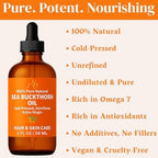 Pomberries Sea Buckthorn Oil – 100% Pure Cold-Pressed from Fruit & Seed – Sea Buckthorn Seed Oil for Face, Hair, Skin & Nails – Supports Radiant, Youthful-Looking Skin – Amber Glass Bottle 2 fl oz