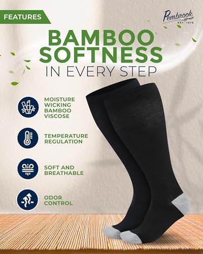 Pembrook 3 Pairs Plus Size Compression Socks Wide Calf - Bamboo Viscose Compression Socks for Women Wide Calf