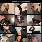 FIBO STEEL 2Pcs 11mm Wood Beaded Bracelet for Men Buddhist Beads Elastic