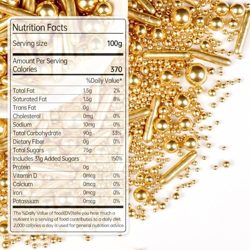 Gold Pearl Rods Sprinkles for Cake Decorating, 150g/5.29oz Mix Size, Golden Sugar Sprinkles, Pearl Cake Decoration, Metallic Rod Sprinkles, Cupcake Cookies Topper, Party Wedding Birthday Supplies