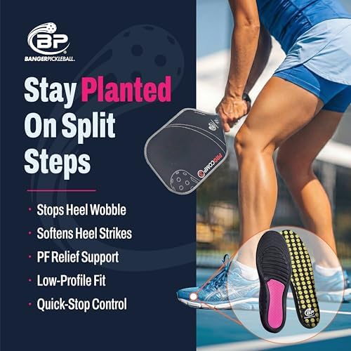 Banger CourtLoc Pickleball Insoles for Women – Low-Profile Arch Support Shoe Inserts, Lateral Stability & Plantar Fasciitis Relief Support – Trim-to-Fit, Moisture-Wicking Court Sport Insole (Women's)