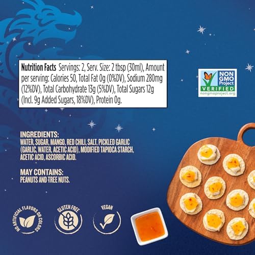 Blue Dragon Mini Mango Sweet Chili Sauce - 2oz (Pack of 8) - No Artificial Flavors Or Colors - Made with Mango, Red Chilies & Garlic - Vegan, Non-GMO Verified, Gluten Free - Dipping Sauce