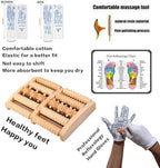 Wooden Foot Massager Roller with Reflexology Socks and Gloves Tools Set for Circulation, Pain Relief in Wide Feet, Health Promotion, Gift for Mom, Dad, or Elderly