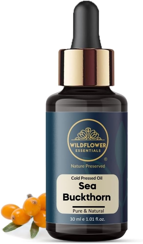 Sea Buckthorn Oil (Hippophae rhamnoides) 100% Natural Cold Pressed Carrier Oil for Face Skin Hair & Body | with Glass Dropper 1.01 Fl Oz (30ml)
