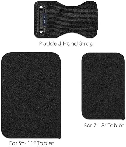 Fintie Universal Tablet Hand Strap Holder - [Dual Stand Supports] Detachable Padded Hook & Loop Fastening Handle Grip with Adhesive Patch for iPad/Galaxy Tab and All 7-11" Tablets, Black
