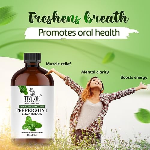 Peppermint Piperita Essential Oil – 4 Fl Oz – 100% Natural Piperita Oil - for Diffuser, Hair Care, Face, Skin Care, Aromatherapy, Scalp and Body Massage, Soap and Candle Making