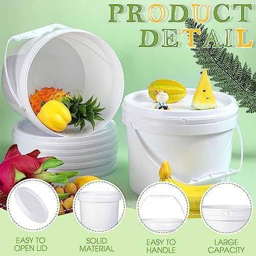 Leinuosen 8 Pcs Plastic Bucket with Handle and Lid Durable Heavy Duty Food Safe Bucket Pail Container for Multipurpose Storage Paint Art Crafts Projects, BPA Free(3 Gallon,White)