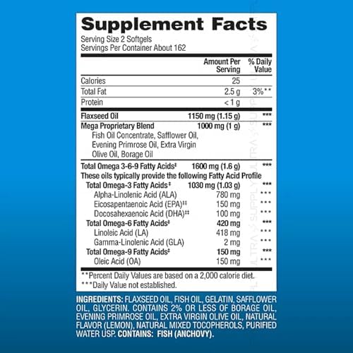 Members Mark Omega 3-6-9 Softgels, 1600 mg, (300 Count.) – Heart, Brain, Joint, Skin & Eye Health, Essential Fatty Acids Blend