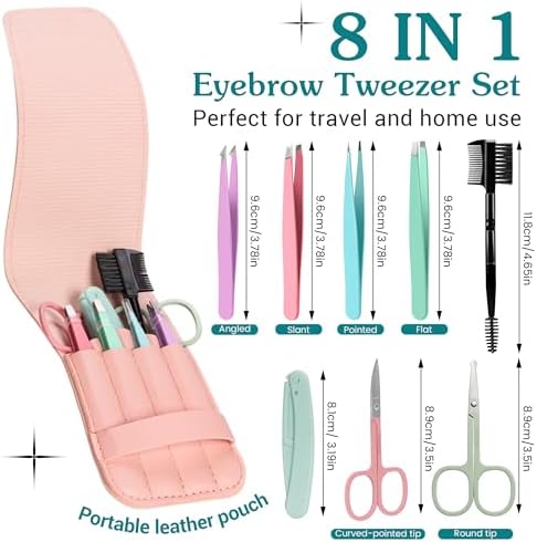 8 in 1 Tweesers for Women Facial Hair, Precison Eyebrow Kit with Tweezers Eyebrow Scissors Brush for Splinter and Ingrown Hair Removal