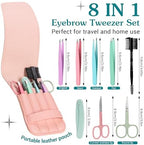 8 in 1 Tweesers for Women Facial Hair, Precison Eyebrow Kit with Tweezers Eyebrow Scissors Brush for Splinter and Ingrown Hair Removal