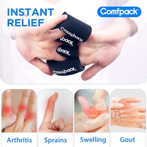 Comfpack 4PCS Finger Sleeves Gel Ice Pack for Pain Relief, Reusable Hot Cold Compression Finger Brace Ice Packs for Injuries, Trigger Finger, Arthritis, Knuckle Immobilization, Gout, Sprain