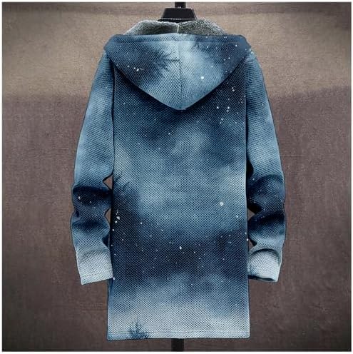Christmas Print Long Cardigan Sweaters for Men Warm Sherpa Fleece Lined Long Sleeve Zip Up Graphic Hooded Jacket
