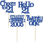 Ephlyn 24Pcs 21st Birthday Cupcake Toppers Glitter Straight Outta 2005 Cupcake Picks Hello 21 Cheers to 21 Years Cake Decorations for 21st Birthday Anniversary Party Decorations Supplies Blue