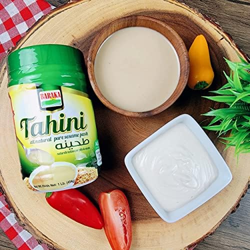 Baraka Unsalted Tahini Sesame Paste 100% All Natural, No Preservatives, No Salt Added | Perfect for Hummus, Middle Eastern Dips, Creamy Sauces, Mediterranean Yogurt Dressings | 16 oz (Pack of 1)