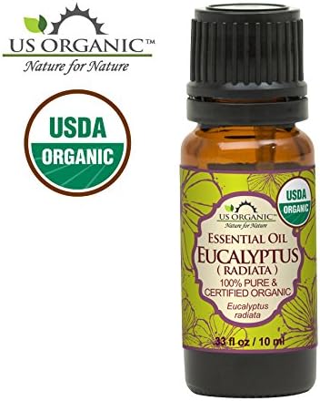 US Organic 100% Pure Eucalyptus Essential Oil (Radiata) - USDA Certified Organic, Steam Distilled - W/Euro droppers (More Size Variations Available) (10 ml / .33 fl oz)