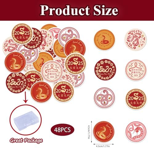 48PCS Edible Chinese Lunar Year Spring Festival Cupcake Toppers Edible Chinese Snake Year Cupcake Toppers Chinese Happy New Year Cake Decor for Snake Year Spring Festival Party Decor Supplies