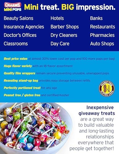 Charms Mini Pops - 30 lb Box of Individually Wrapped Fruity Hard Candy Lollipops in 18 Fun Flavors - Peanut and Gluten Free, Packaging May Vary