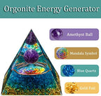 Orgone Pyramid, Amethyst Healing Crystal Pyramid and Orgonite Healing Stones, Protection Crystal Energy Generator for Yoga, Meditation, Stress Reduce