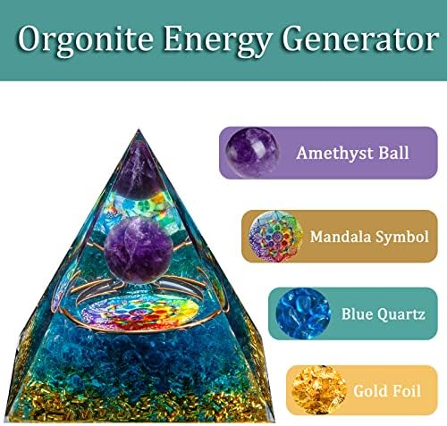 Orgone Pyramid, Amethyst Healing Crystal Pyramid and Orgonite Healing Stones, Protection Crystal Energy Generator for Yoga, Meditation, Stress Reduce
