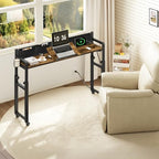 Overbed Table with Wheels, Recliner Desk with Charging Station, Over the Bed Table Height Adjustable, Mobile Bed Table with Storage and Cup Holder, Overbed Desk for Living Room, Rustic Brown
