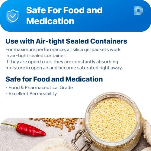 Dry & Dry 2 Gram [200 Packets] Silica Gel Packets Desiccants, Silica Packets - Rechargeable Moisture Absorbers for Food Storage, Electronics, 3D Filament & Safes