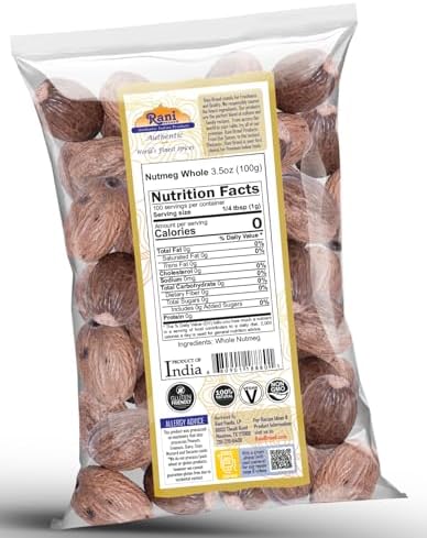 Rani Nutmeg (Jaiphul) Whole Spice, 21-23 Pieces, 3.5oz (100g) ~ All Natural | Vegan | Gluten Friendly | NON-GMO | Kosher | Indian Origin