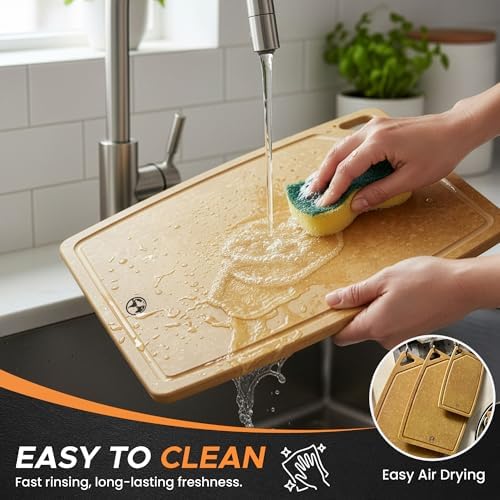 Earth’s Dreams Wood Cutting Board Set 3-Piece: Small, Large & Extra Large - Charcuterie Board, Non-Plastic, Non-Toxic, Heavy-Duty, Dishwasher Safe (Tan/Juice)
