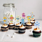 Ercadio 36 Pack Robot Cupcake Toppers Printed Cartoon Robots Cupcake Picks Robot Gear Cake Decorations for Robot Theme Boys Birthday Baby Shower Party Cake Decoration Supplies