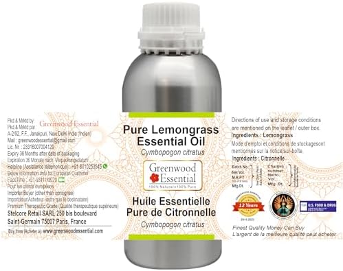 Greenwood Essential Pure Lemongrass Essential Oil (Cymbopogon citratus) Steam Distilled 630ml (21 oz)