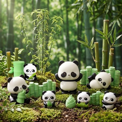 15Pcs Panda Cake Topper Panda Figurines Cake Decoration with Bamboo for Panda Birthday Party Supplies