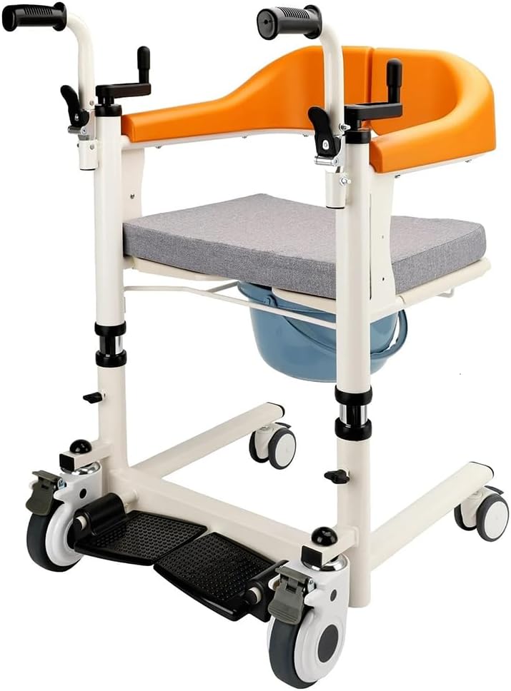 Upgrade Patient Lift Transfer Chair Potty Wheelchair for Home with 180°Split Open Seat, 20" Seat Width, Transfer Lift Aid for Bedside, Height Adjust to 26", Wheelchair Lift for Enderly and Disabled