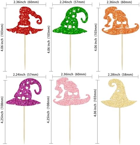 Gyufise 24Pcs Halloween Witch Hat Cupcake Toppers - Glitter Wizard Hat Picks for Baby Shower, Birthday, Halloween Themed Party Cake Decorations Supplies