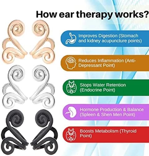 3 Pair Acupressure Slimming Earrings, Ear Ornament, Acupressure Earrings, Non Pierced Ears Earrings for Acupressure, Acupressure Earrings for Weight Loss (Black+Gold+Sliver)