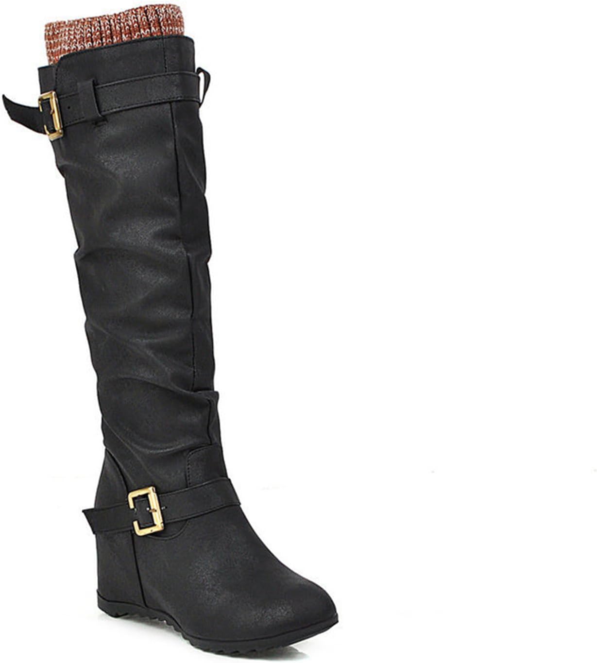 Vujkliy 7CM/2.75IN Belt Buckle Knee-High Sleeve Boots High Boots Sexy and Elegant Nightclub Pole Dance Boots