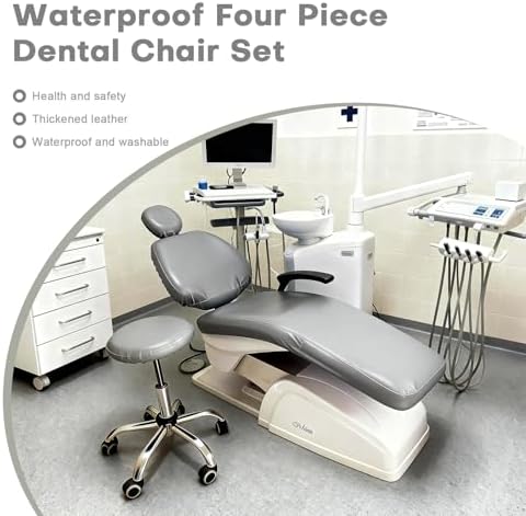 5Pcs Dental Chair Covers Set - Waterproof & Non-Slip PU Leather Elastic Full Covers with Foot, Seat, Headrest & Backrest Protectors for Dental Clinic Chairs(Gray)