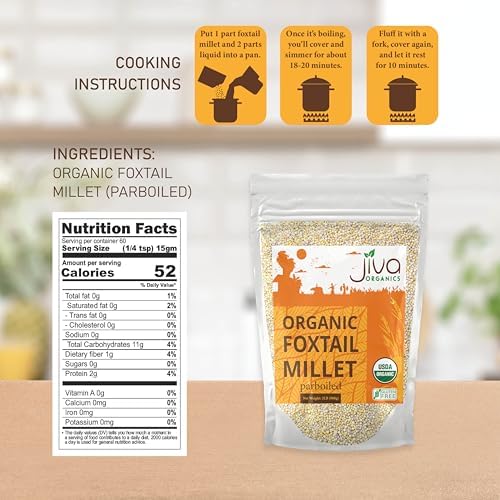 Jiva Organics Foxtail Millet 2 LB Bag | Whole Grain, Gluten-Free & Organic | Protein & Fiber-Rich Superfood for Indian Cooking