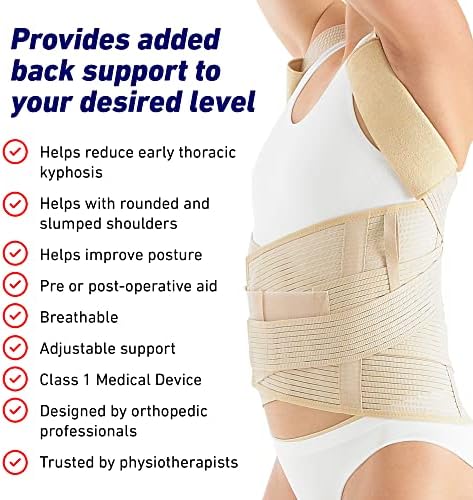 Neo G Dorsolumbar Support Brace - Back Support For Early Kyphosis, Rounded Shoulders, Posture Correction, Muscular Aches, Lumbar Support - Fully Adjustable - Class 1 Medical Device - Large - Long