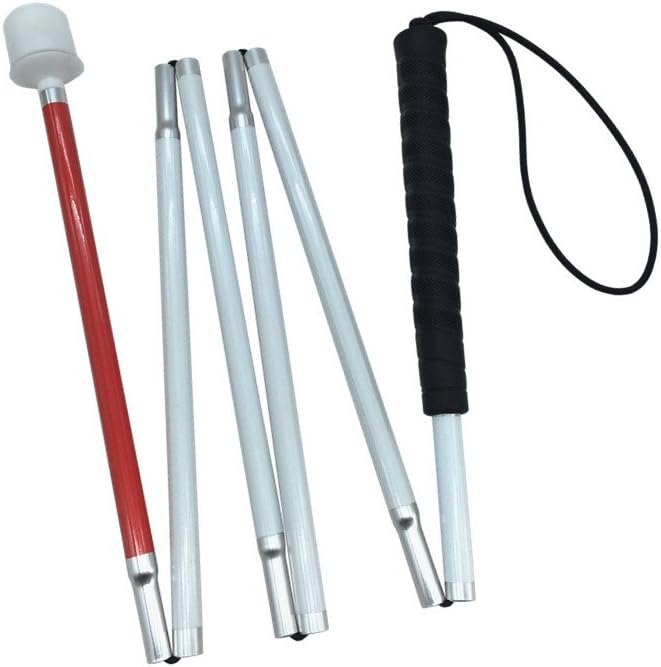 Aluminum Mobility Folding White Cane for Vision Impaired and Blind People (Folds Down 6 Sections) (155cm (61inch), Black Handle)