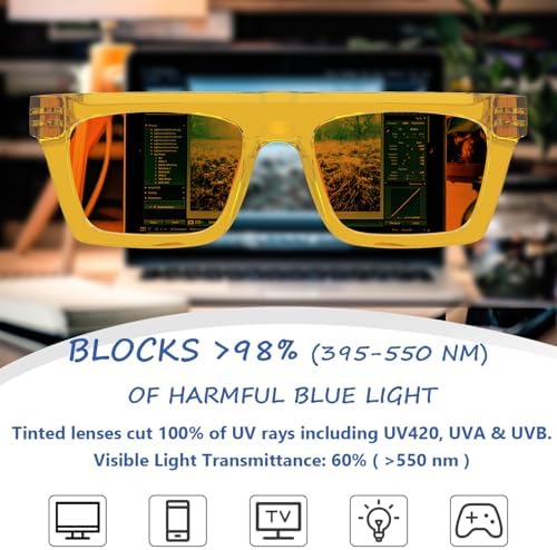 Eyekepper Orange Tinted Blue Light Blocking Glasses Metalless Screwless Spring Hinges UV Protection for Computer Gaming