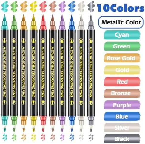 FUNSHOWCASE 10 Edible Markers Metallic Double-sided Bullet and Brush