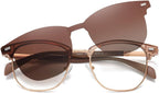 ZAMGIC Blue Light Blocking Glasses with Polarized Clip On Sunglasses Lenses for Men Women Magnetic Multi-use Metal Frame Brown